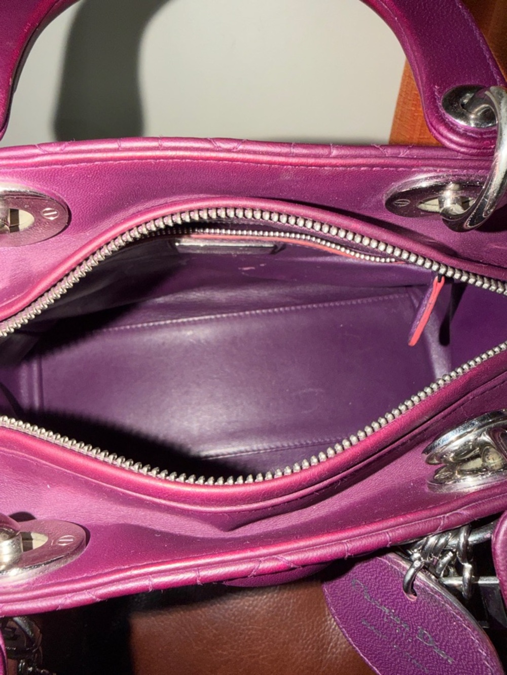 ‼️Authentic Christian Dior Lady Dior Cannage Medium Plum Leather Satchel Bag - Picture 13 of 16